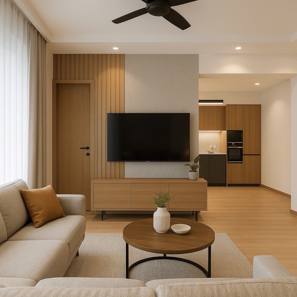 Elegant living room interior designed by Skanda Interiors, Tirupati