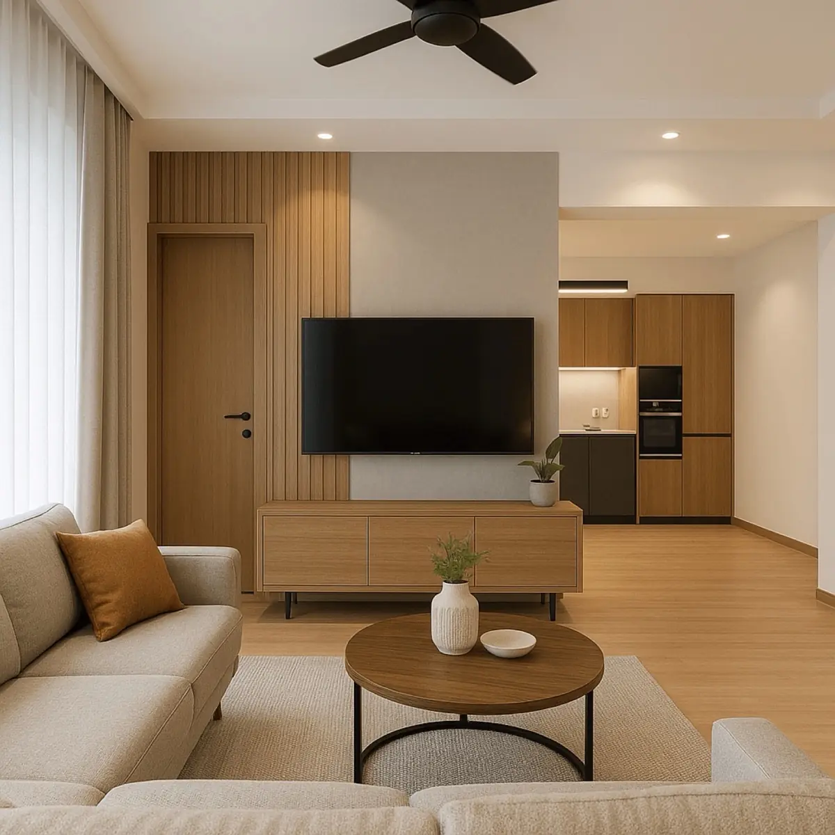 Elegant living room interior designed by Skanda Interiors, Tirupati